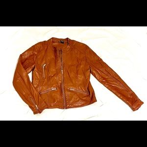 Camel Brown Faux Leather Jacket